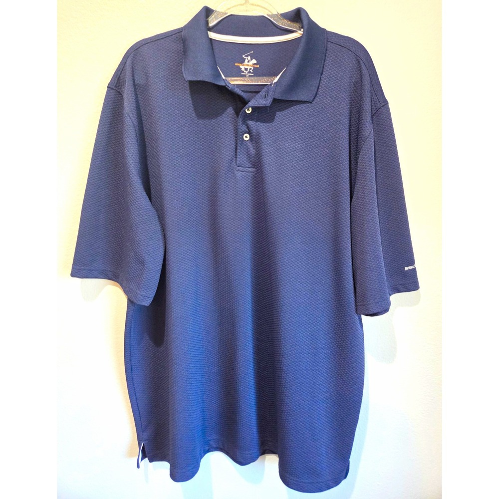 Beverly Hills Polo Club Polo Shirt Mens 2X Navy Textured Honeycomb Excellent